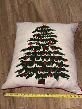 Christmas Tree Pillow Down Feather Insert Farmhouse Needlepoint Holiday Decor